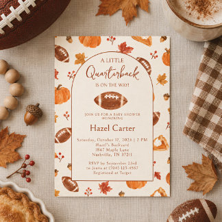 Herfst Pompoen Voetbal Jongen Quarterback Baby Sho Kaart