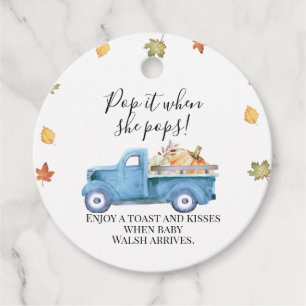 Herfst Pompoen Vrachtwagen Baby shower Pop Het Voo Bedankjes Labels