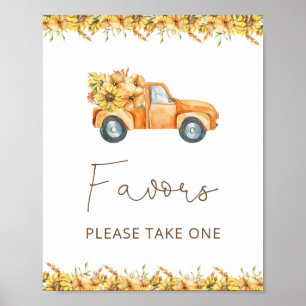 Herfst Pompoen Vrachtwagen Waterverf Baby shower Poster