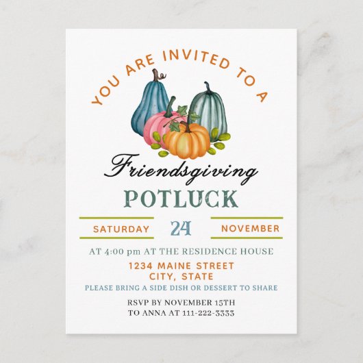 Herfst pompoen Vriendschappen geven Potluck Uitnod Briefkaart (Voorkant)