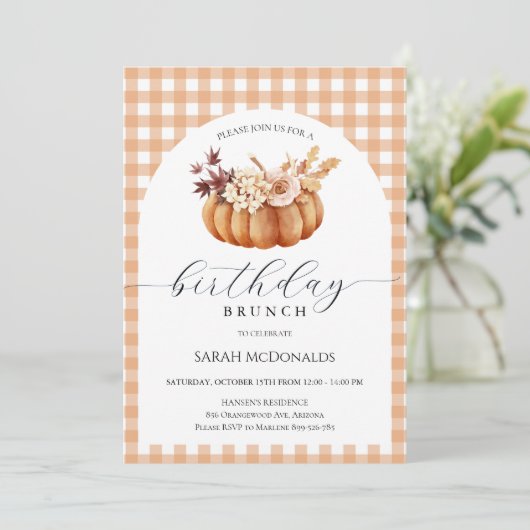 Herfst Pompoen Vrouw Verjaardag Brunch Plaid Kaart (Staand voorkant)