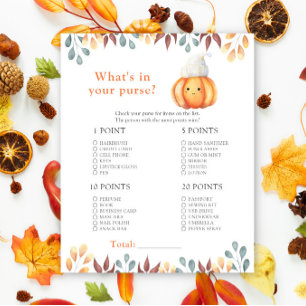 Herfst pompoen. Wat in je tas baby shower spel