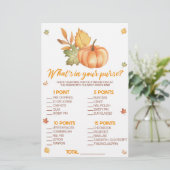 Herfst pompoen Wat is in Purse Baby shower spel Briefpapier (Staand voorkant)