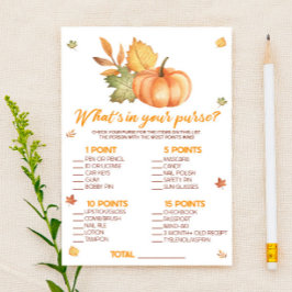 Herfst pompoen Wat is in Purse Baby shower spel Briefpapier