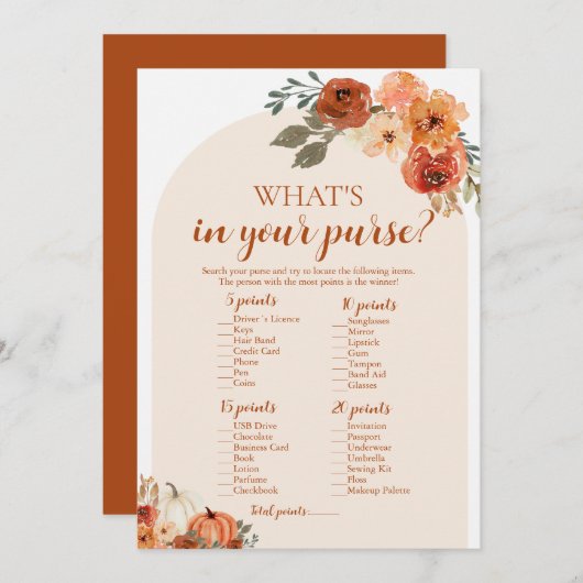 Herfst pompoen Wat zit er in je tas Baby shower sp Kaart (Voorkant / Achterkant)