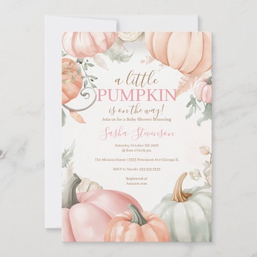 Herfst pompoen waterverf baby shower kaart (Voorkant)