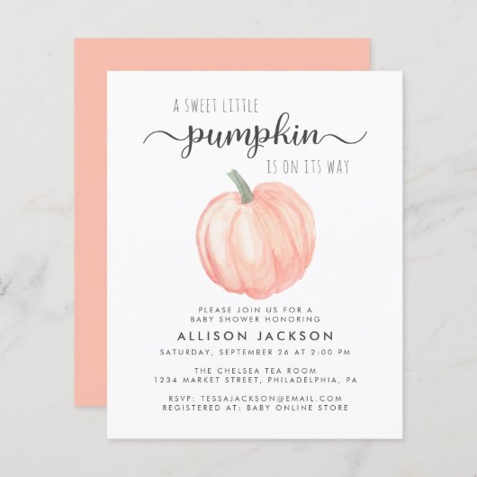 Herfst Pompoen Waterverf Baby shower Uitnodiging (Voorkant / Achterkant)