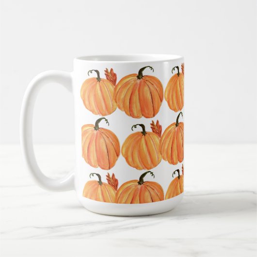 Herfst Pompoen Waterverf Herfstbladeren Patroon Koffiemok (Links)