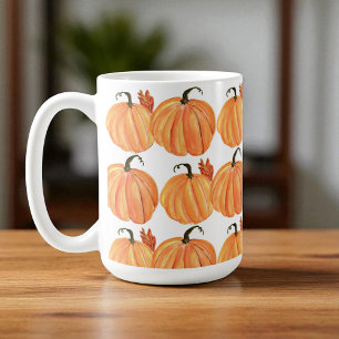 Herfst Pompoen Waterverf Herfstbladeren Patroon Koffiemok