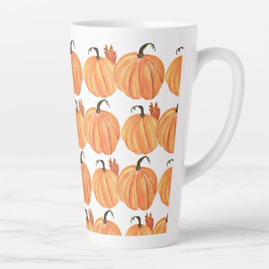Herfst Pompoen Waterverf Herfstbladeren Patroon Latte Mok (Rechts)