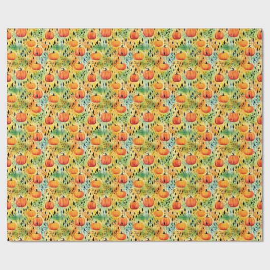 Herfst Pompoen Waterverf Patroon Cadeaupapier (Vlak)