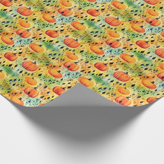 Herfst Pompoen Waterverf Patroon Cadeaupapier (Hoek)