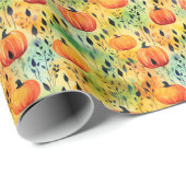 Herfst Pompoen Waterverf Patroon Cadeaupapier (Rol Hoek)