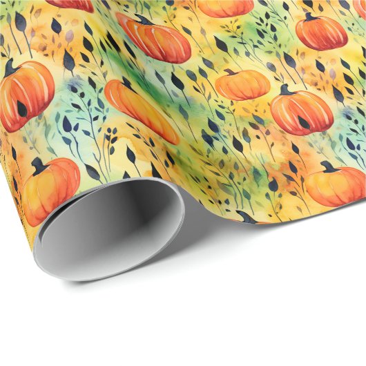 Herfst Pompoen Waterverf Patroon Cadeaupapier (Rol Hoek)