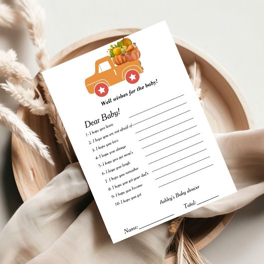 Herfst pompoen wenst het baby shower spel kaart