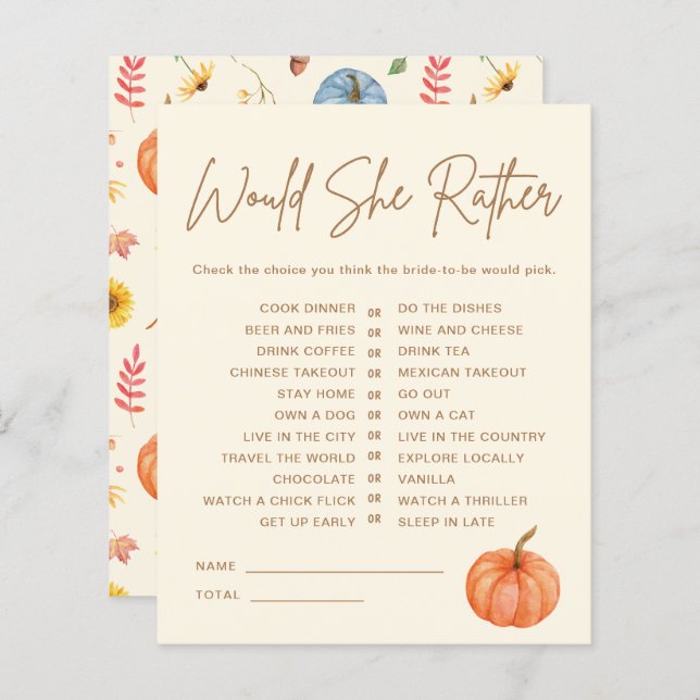 Herfst pompoen wil dat ze liever Vrijgezellenfeest (Voorkant / Achterkant)