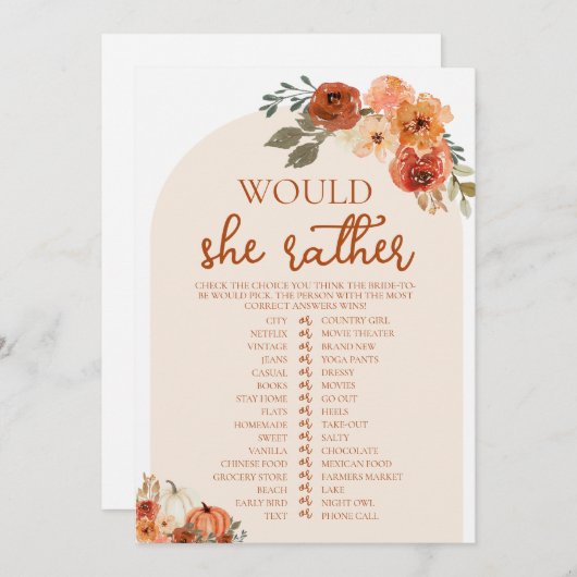 Herfst pompoen wil dat ze liever Vrijgezellenfeest Kaart (Voorkant / Achterkant)