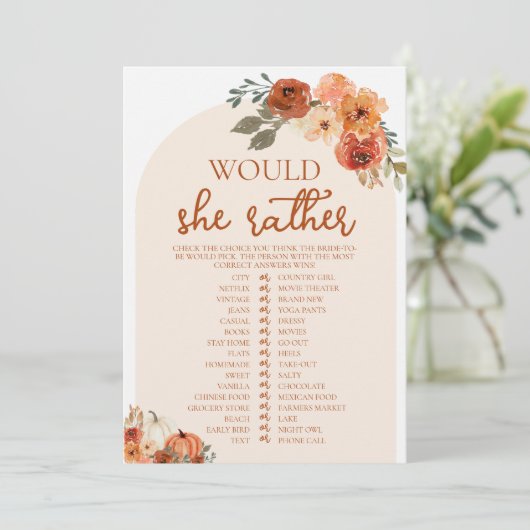 Herfst pompoen wil dat ze liever Vrijgezellenfeest Kaart (Staand voorkant)