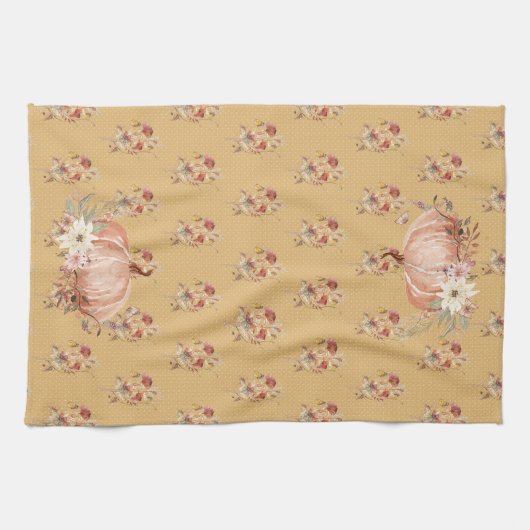 Herfst Pompoen Wildbloem Bloemen Mosterd Polka Dot Theedoek (Horizontaal)