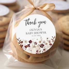 Herfst Pompoen Wilde Bloem Baby Shower Ronde Sticker