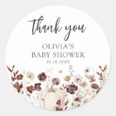 Herfst Pompoen Wilde Bloem Baby Shower Ronde Sticker (Voorkant)