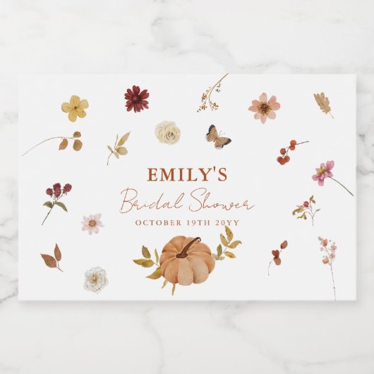 Herfst Pompoen Wilde Bloem Bruidsdiner Sparkling Wijnetiket (Enkel label)