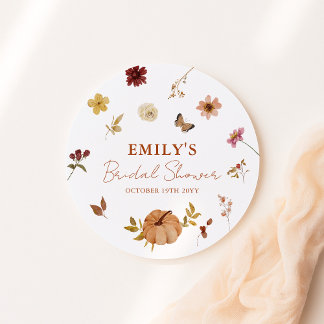 Herfst Pompoen Wilde Bloem Bruidsdouche Ronde Sticker