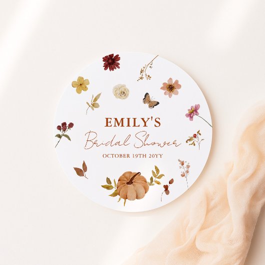 Herfst Pompoen Wilde Bloem Bruidsdouche Ronde Sticker