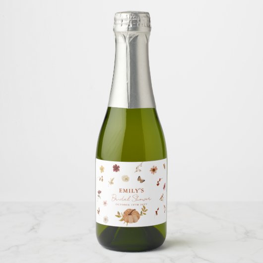 Herfst Pompoen Wilde Bloem Bruidsdouche Sparkling Wijnetiket (Voorkant)