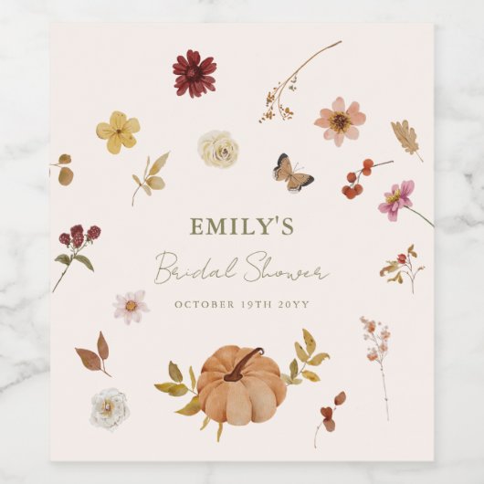 Herfst Pompoen Wilde Bloem Bruidsfeest Wijn Etiket (Enkel label)