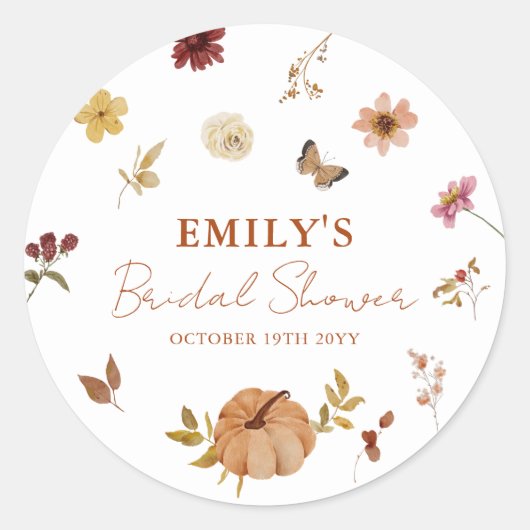 Herfst Pompoen Wilde Bloem Bruiloft Feest Ronde Sticker (Voorkant)