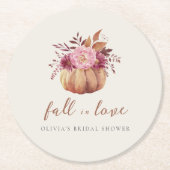 Herfst Pompoen & Wilde Bloemen Bruidsdouche in de  Ronde Kartonnen Onderzetter (Voorkant)