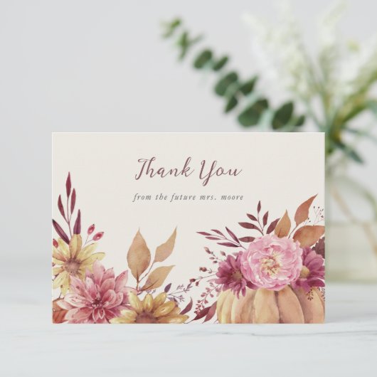 Herfst Pompoen & Wilde Bloemen Plat Bedankkaart (Staand voorkant)