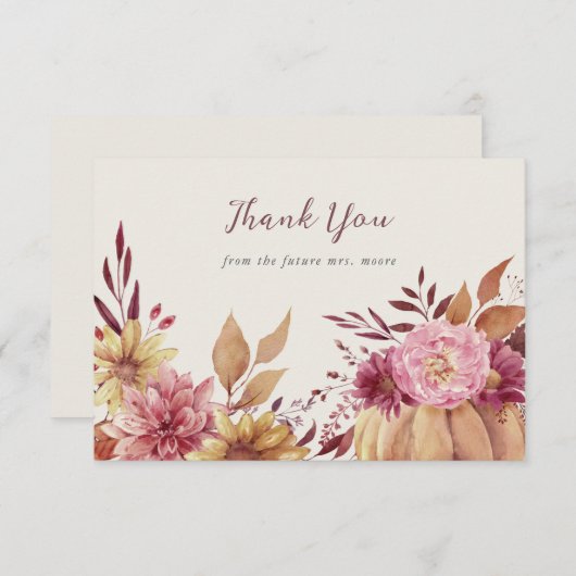 Herfst Pompoen & Wilde Bloemen Plat Bedankkaart (Voorkant / Achterkant)