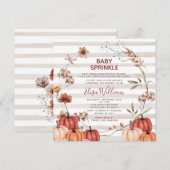 Herfst Pompoen Wilde Bloemen Streep Baby Sprinkle Kaart (Voorkant / Achterkant)