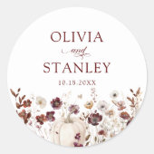 Herfst Pompoen Wildflower Wedding Ronde Sticker (Voorkant)