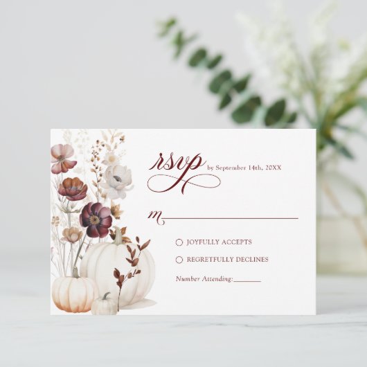 Herfst Pompoen Wildflower Wedding RSVP Kaartje (Staand voorkant)