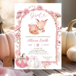 Herfst pompoen wit en roze Fox Girl Baby shower Kaart