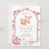 Herfst pompoen wit en roze Fox Girl Baby shower Kaart (Voorkant)