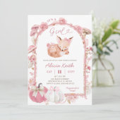 Herfst pompoen wit en roze Fox Girl Baby shower Kaart (Staand voorkant)