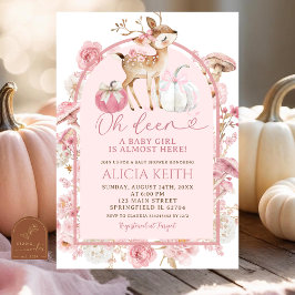 Herfst pompoen wit en roze herten Baby shower Kaart