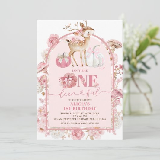 Herfst Pompoen Wit en Roze Onedeerful Verjaardag Kaart (Staand voorkant)