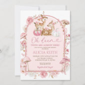 Herfst Pompoen Witte en Roze Tweeling Baby shower Kaart (Voorkant)