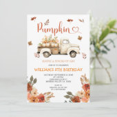 Herfst pompoen witte truck 5e verjaardag kaart (Staand voorkant)