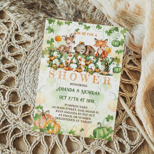 Herfst Pompoen Woodland Dieren Baby shower Kaart