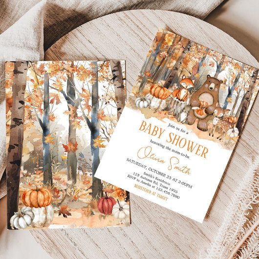 Herfst Pompoen Woodland Dieren Baby shower Kaart