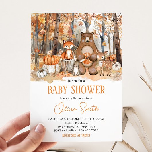 Herfst Pompoen Woodland Dieren Baby shower Kaart