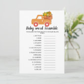 Herfst pompoen woord scramble baby shower spel aankondiging (Staand voorkant)