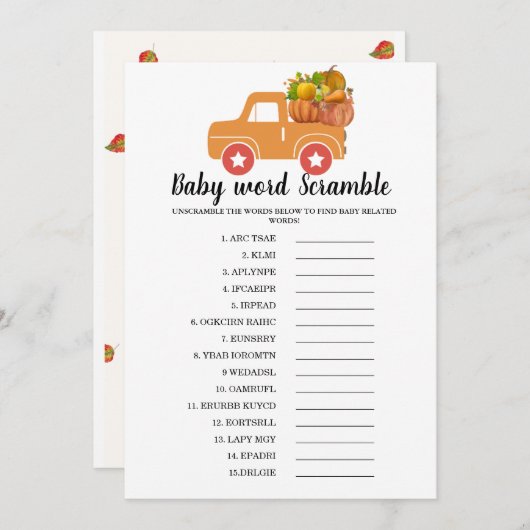 Herfst pompoen woord scramble baby shower spel aankondiging (Voorkant / Achterkant)