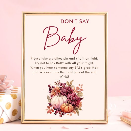 Herfst pompoen zeg geen Baby Baby shower Poster